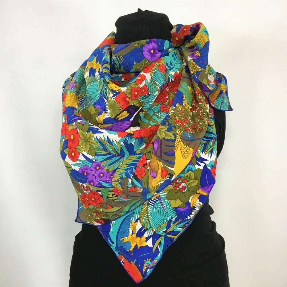 Bright Tropical Print Square Scarf